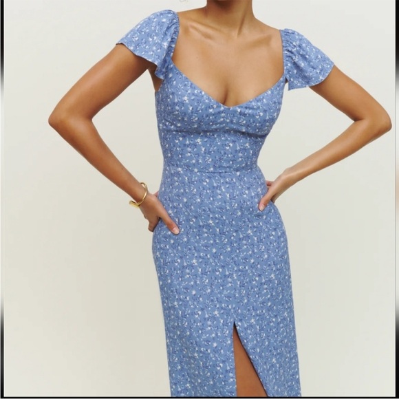 Reformation Blue Floral Midi Dress - Picture 2 of 16
